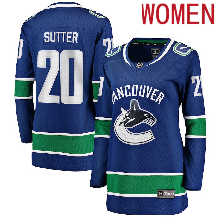 Women Vancouver Canucks #20 Brandon Sutter Fanatics Branded Blue Home Breakaway Player NHL Jersey